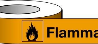 WARNING TAPE VINYL FLAMMABLES ROLL 66M